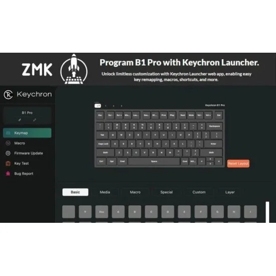 Keychron B1 Pro Ultra-Slim Wireless 75% Zmk Custom Keyboard For Win & Mac - Space Grey, Arabic